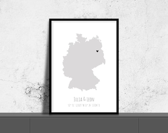 coordinates map, family, relationship, Personalized map poster, Gift, Relationship Germany at home
