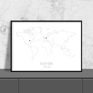 Weltkarte linie, benutzerdefiniertes Geschenk, Fernbeziehung Geschenk, Beziehung, Personalisiert