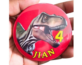 T-Rex Birthday Badge, 75mm Buttons, Camieroseuk