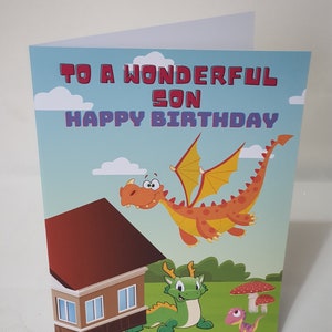 Cartão de aniversário com cena de dinossauro, cartões feitos à mão para filho, cartões personalizados, CamieRoseUK