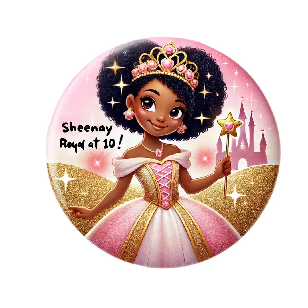Personalised Princess Birthday Badge – 75mm Charming Custom Design - Etsy