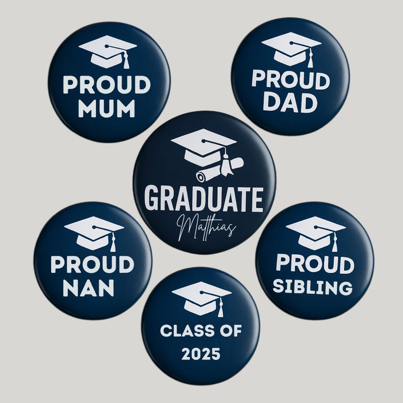 Graduation Badge Set – 6 Custom 75mm Pins | Camieroseuk - Etsy