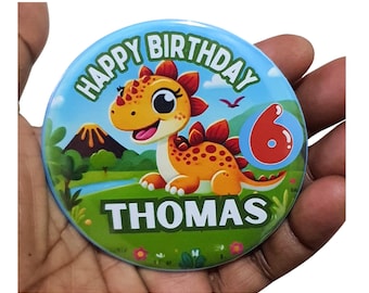 Custom Dinosaur Birthday Badge - Personalized Party Favor