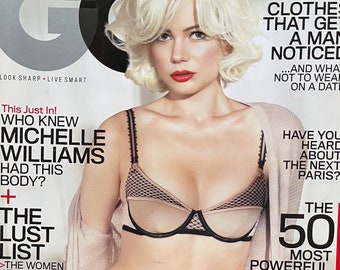 Portada de la revista GQ de segunda mano con Michelle Williams - Moda y estilo de vida masculino vintage - Portadas icónicas - Entrevistas - Número de colección