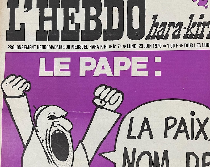 Unique rare vintage French Magazine L'HEBDO para-kiri no.74 1970-Vintage Print -Iconic stories, Phorhography Collectible Retro issue