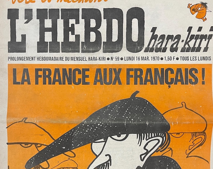 Unique rare vintage French Magazine L'HEBDO hara kiri 1979 No.59-Vintage Print -Iconic stories, Phorhography Collectible Retro issue