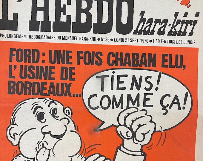 Collectible - Unique vintage rare French Magazine L'HEBDO hara kiri 1970-Vintage Print -Iconic stories, Phorhography Collectible Retro issue