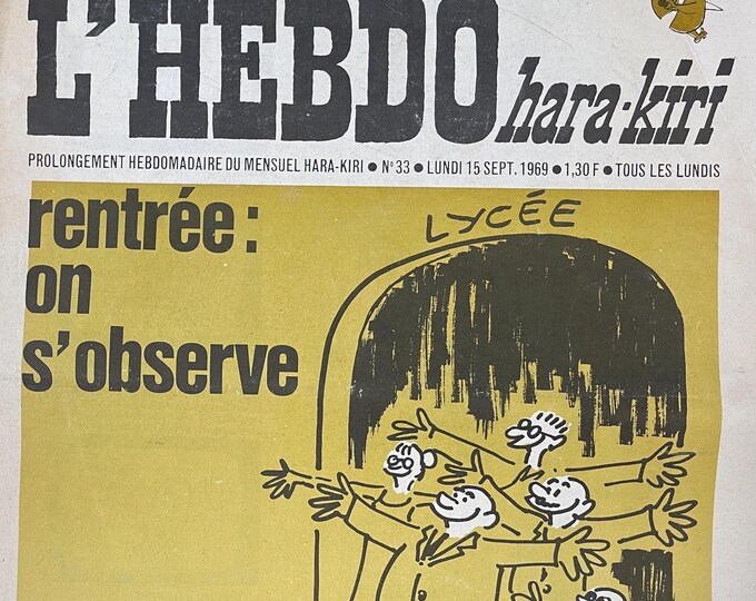 Unique rare vintage French magazine L'HEBDO hara-kiri No.33 1969-Vintage Print -Iconic stories, Phorhography Collectible Retro issue