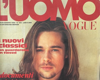 Vintage rare Fashion magazine L'UOMO VOGUE 1993 Brad Pitt-Iconic Men's Fashion & Style -Collectible Magazine issue