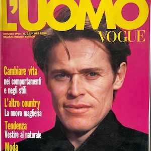 ヴィンテージファッション雑誌「L'UOMO VOGUE」1992年10月号の表紙、ウィレム・デフォー - アイコニックなメンズファッション＆スタイル - コレクターズマガジン