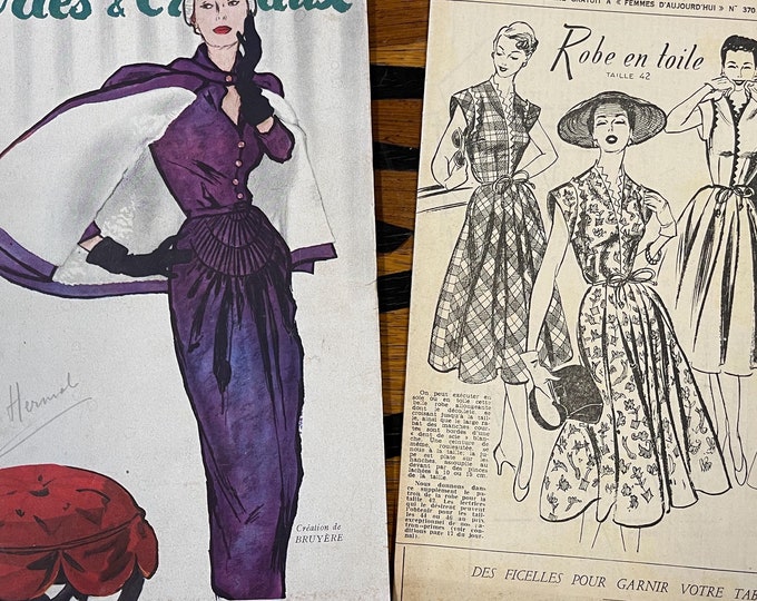 For Women who read fashion -Unique rare fashion magazine Modes & Travaux with supplement 1952