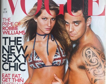 Pre-Owned VOGUE US March 2000, Cover Robbie Williams & Gisele Bundschen -Iconic Style Fashion Covers Photography