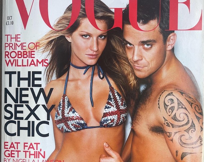Pre-Owned VOGUE US March 2000, Cover Robbie Williams & Gisele Bundschen -Iconic Style Fashion Covers Photography