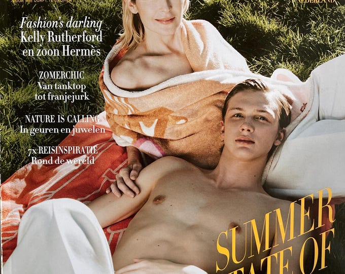 For Women who read fashion -Fashion magazine HARPER'S BAZAAR cover Kelly Rutherford & son Hermes