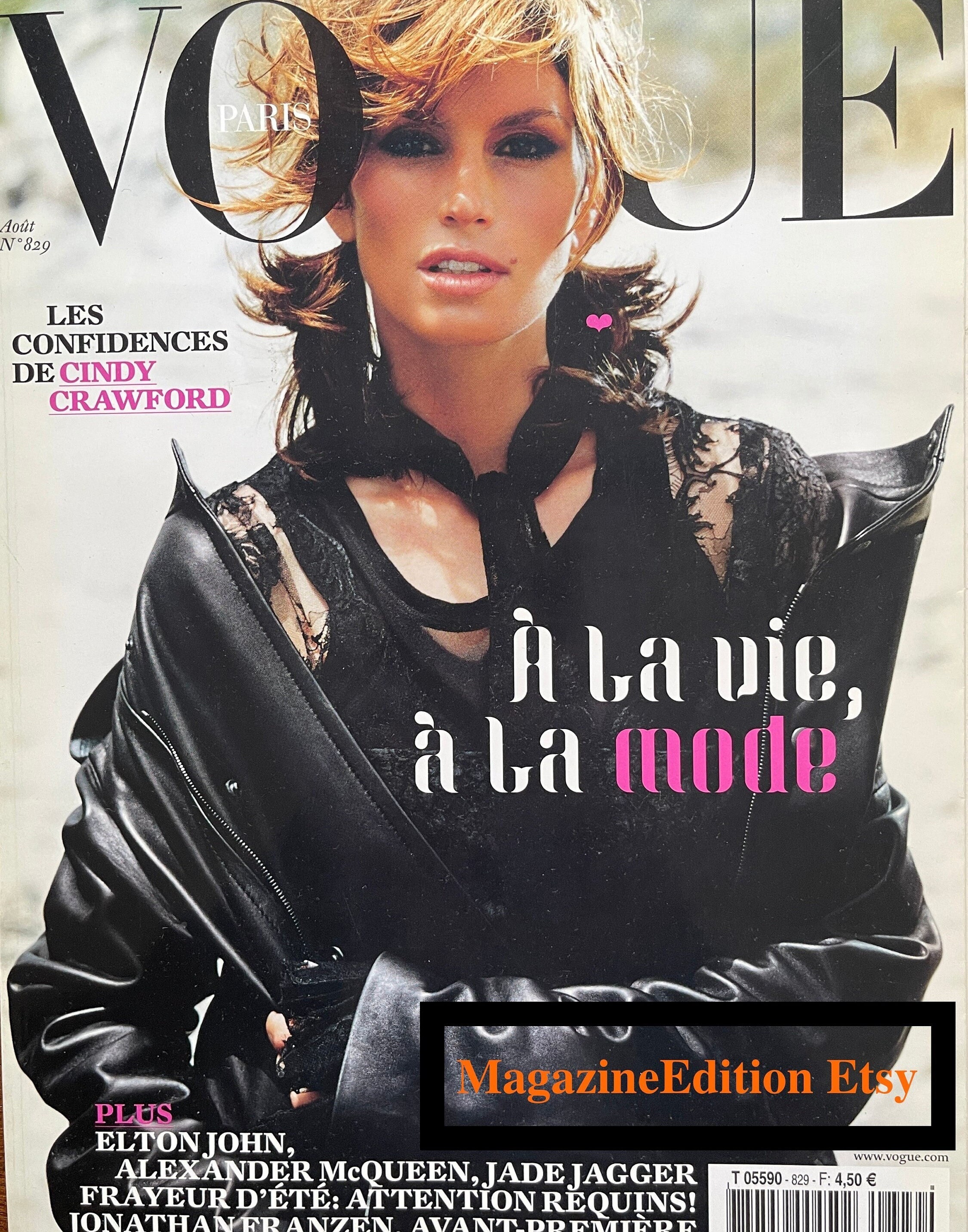 Magazine Vintage Vogue Paris August 2002 Cover Cindy Crawford - Etsy