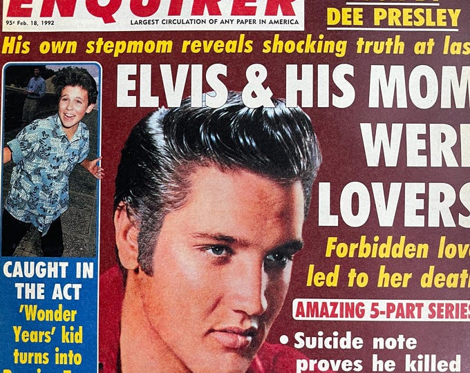 Pre-Owned Unique rare vintage magazine National Enquirer 1992 cover Elvis! - Vintage Print -Iconic stories, Collectible Retro issue