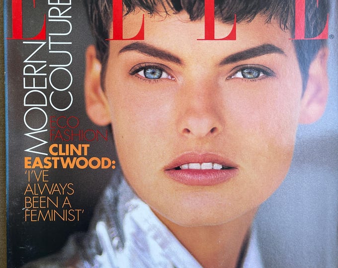 Pre-Owned fashion magazine Elle magazine 1990 cover Linda Evangelista