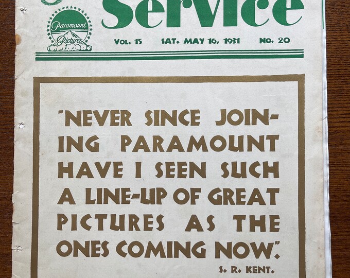 Pre-Owned classic rare Paramount service May 1931