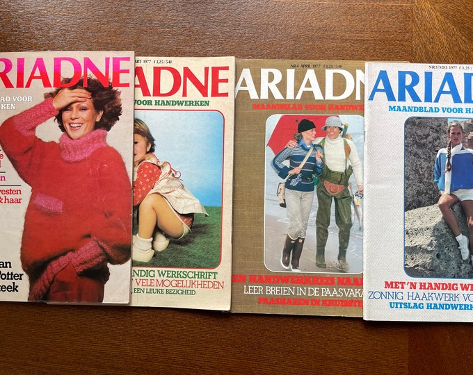 For Women who read fashion -4x Vintage needleworks magazines Dutch ARIADNE 1977-Iconic style & Photography Collectible fashion Culture!