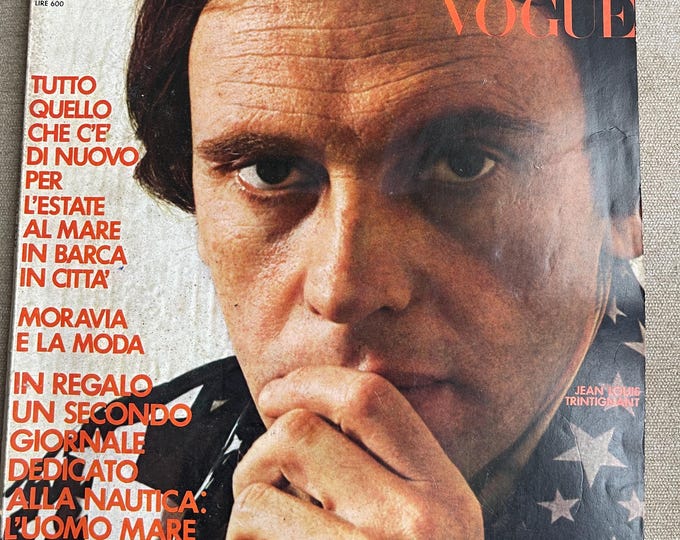 Vintage rare fashion magazine L'UOMO VOGUE 1972 cover Jean Louis Trinignant-Iconic Men's Fashion & Style -Collectible issue!