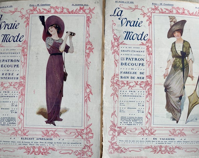 La Vraie Mode 1911 & 1912 - Antique French Fashion Magazines - Set of 2