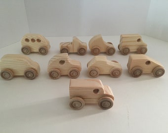 Mini Wooden Toy Car Set of 9