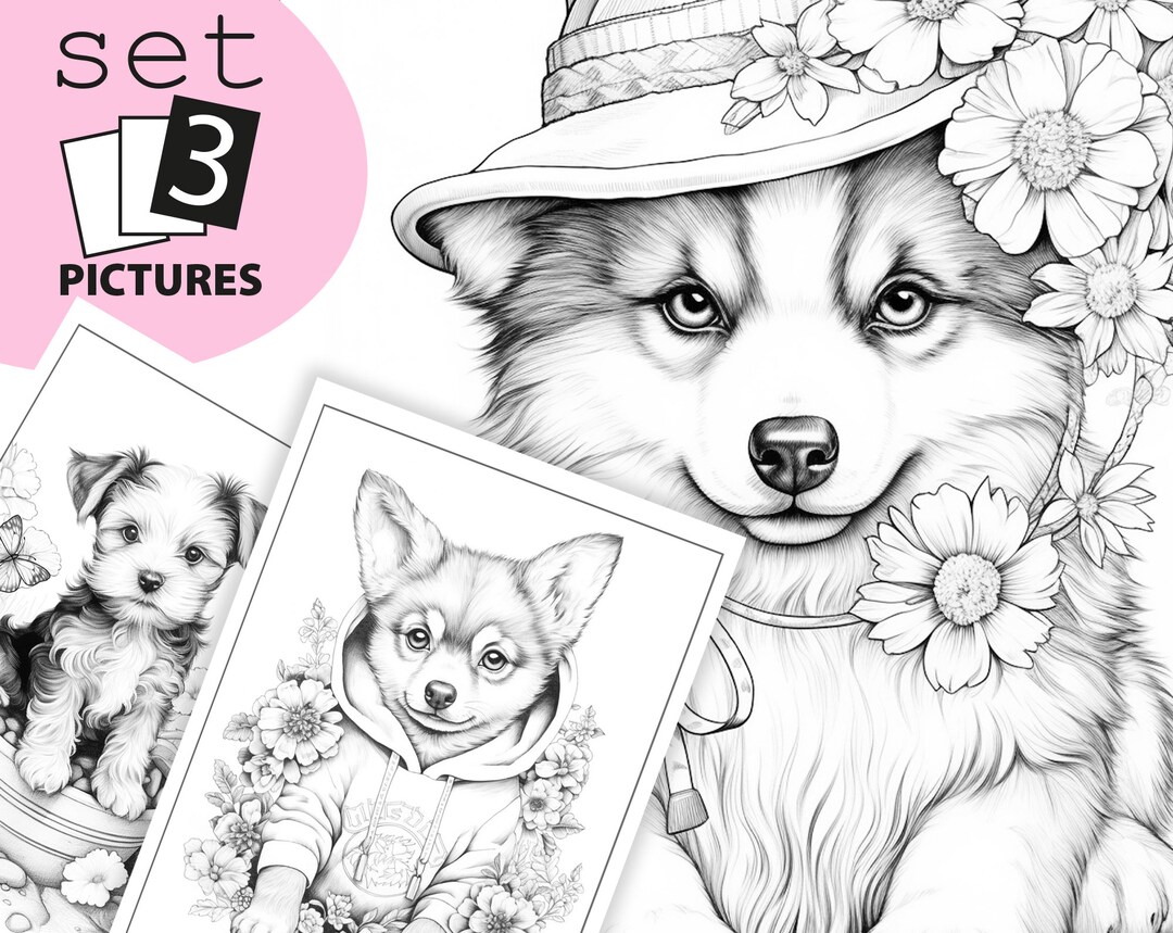 Puppies, Coloring Pages for Kids, Printable Colouring Pages Book, Set