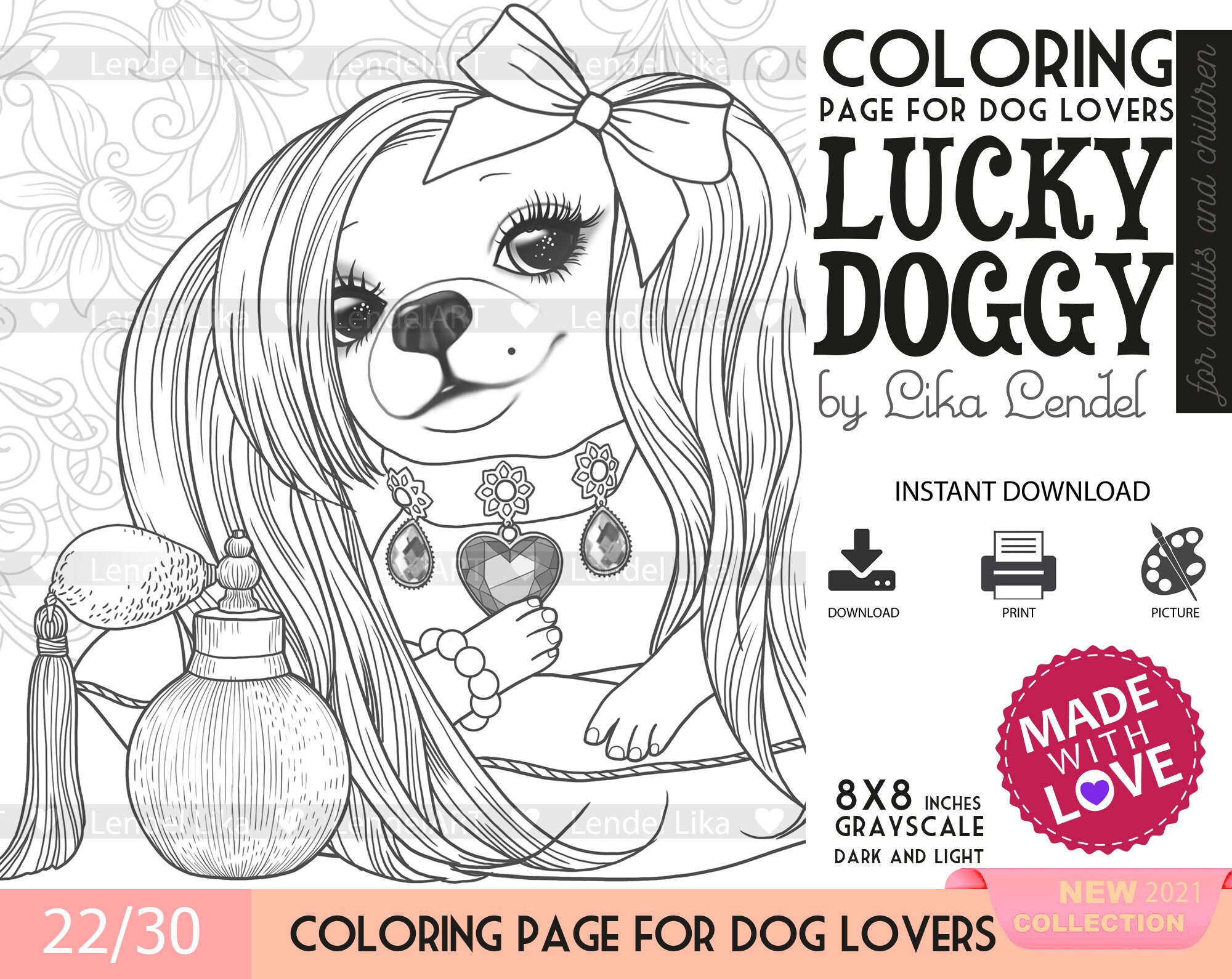 printable coloring page lucky doggy pretty dog poodle etsy new zealand
