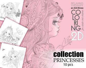 Coloring book printable, coloring pages, Princesses, Printable Coloring Pages for adult and children, Cute Girls, Instant Download