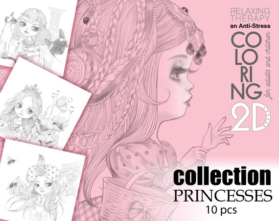 Download Coloring Book Princesses Pdf 10pcs For Adult And Children Etsy