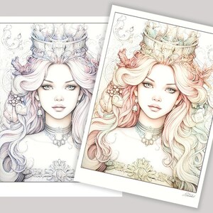 Young Queen, Coloring Page for Adults, Grayscale Coloring Page, Girl ...