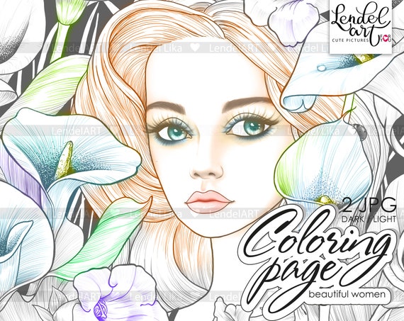 Coloring Page Girl Portrait Beautiful Girl Calla Lilies - Etsy
