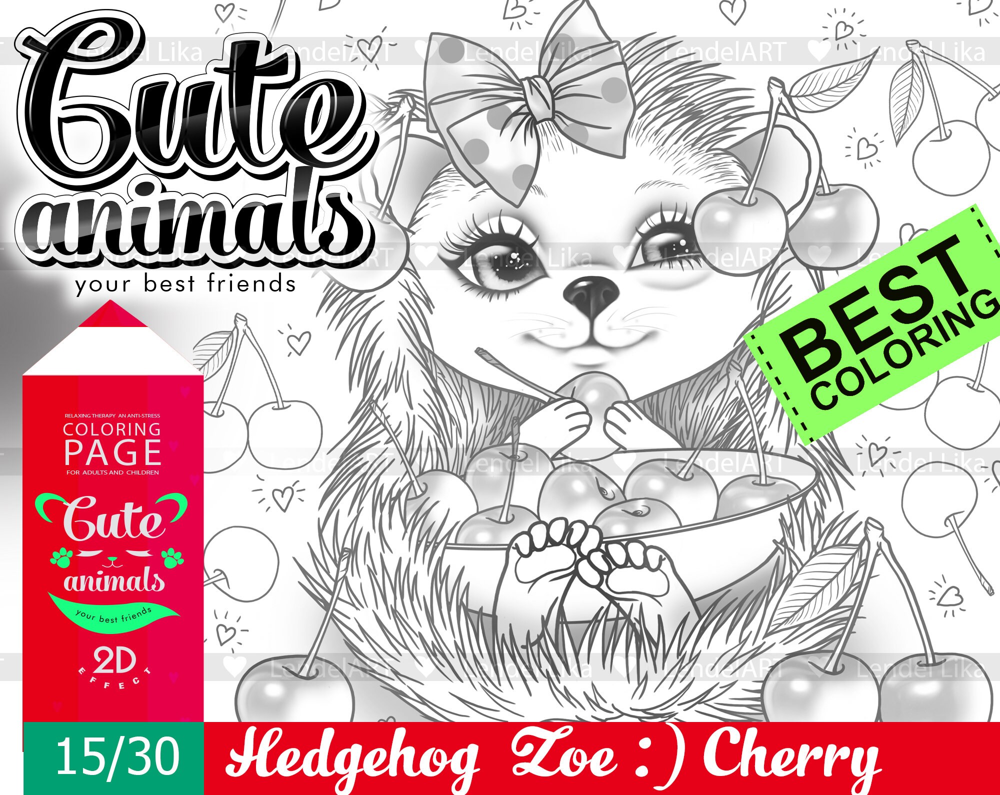 Animal Coloring Page Hedgehog & Cherry Printable Coloring - Etsy