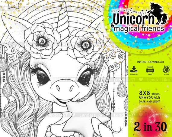 unicorn girl cute unicorn baby unicorn coloring page for etsy