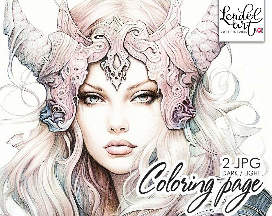 Beauty Viking, Coloring Page for Adults, Grayscale Coloring Page, Girl