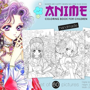 Classic Anime, Kawaii Chibi coloring book, cute little girls, set of 60 pictures, Digital Download, PDF