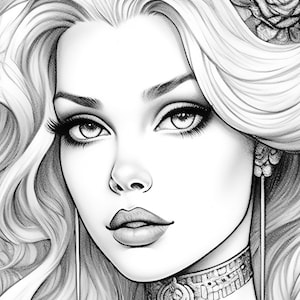 Blonde, Coloring Page for Adults, Beautiful Girl, Grayscale Coloring ...