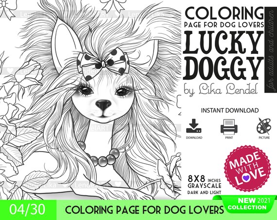 printable coloring page lucky doggy set4 30 dog puppy etsy