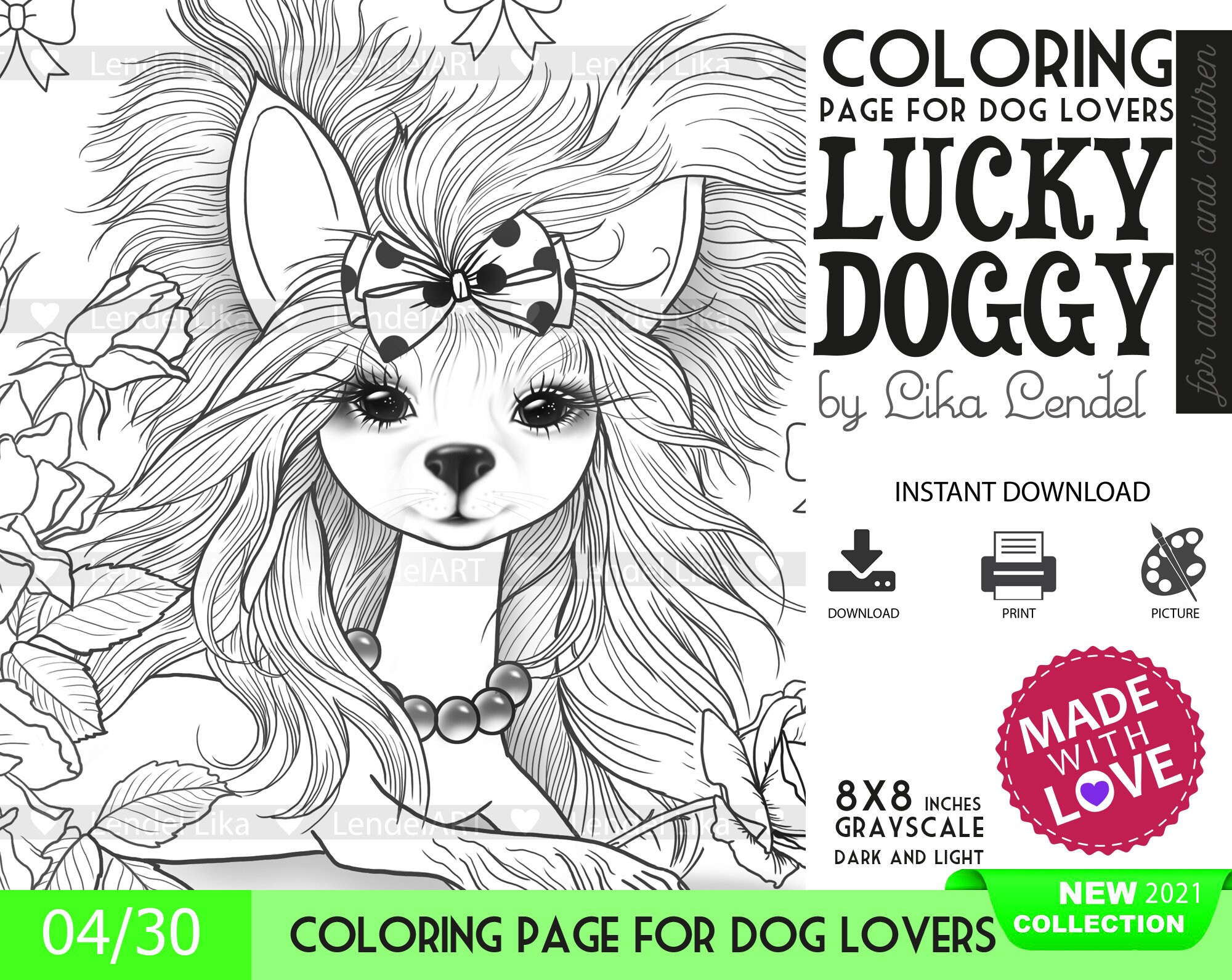 printable coloring page lucky doggy set4 30 dog puppy etsy hong kong
