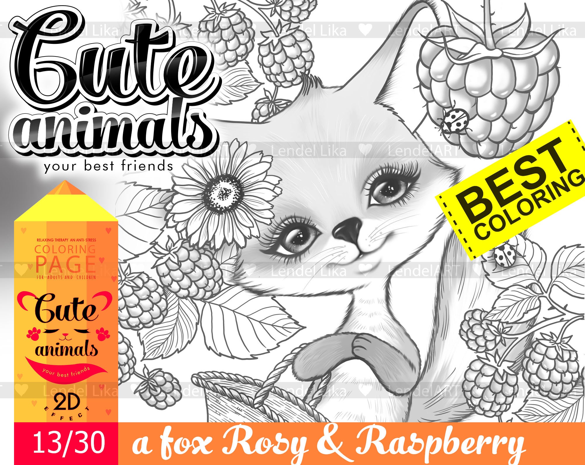 Fox & Raspberry Printable Coloring Page Kids Coloring Page   Etsy ...