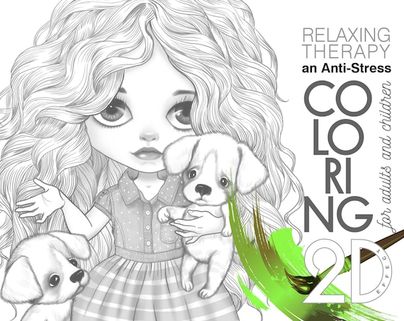 cute girl and little dogs coloring page mother s etsy israel