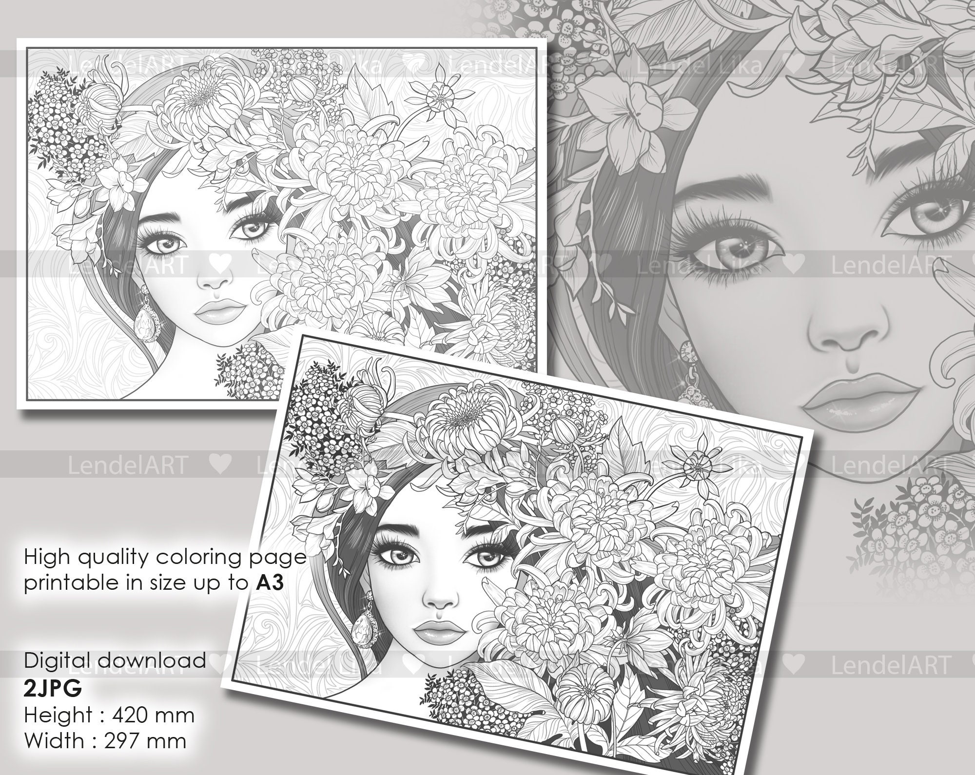 Printable Coloring Page Girl Portrait Coloring Page for - Etsy Australia
