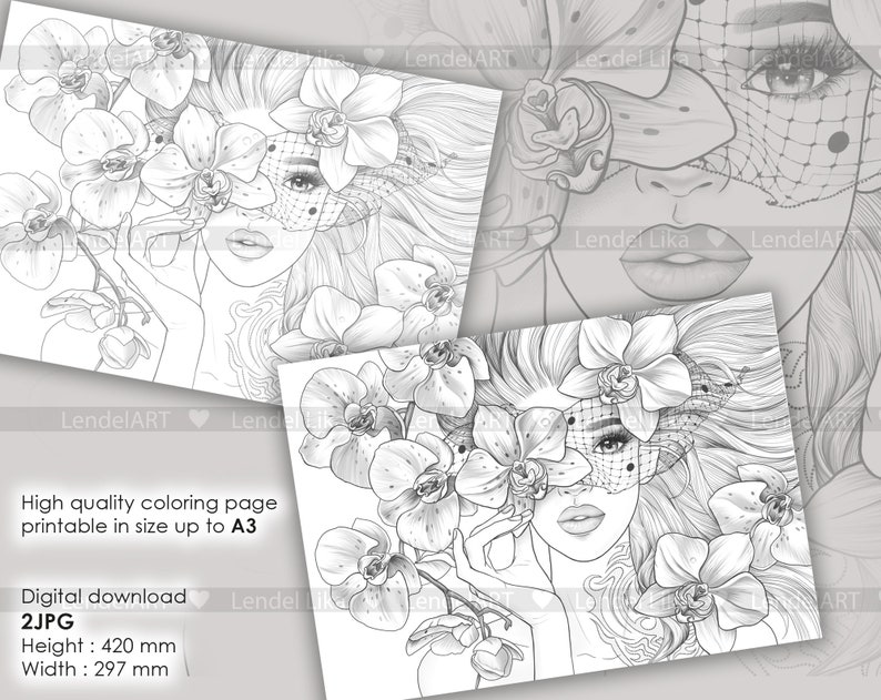 Orchid Coloring Page for Adults Printable Coloring Girl Etsy