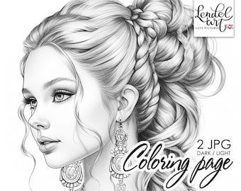 Bridesmaid, Coloring page girl portrait, Coloring Page for Adults, Grayscale Coloring Page, Instant Download, JPG