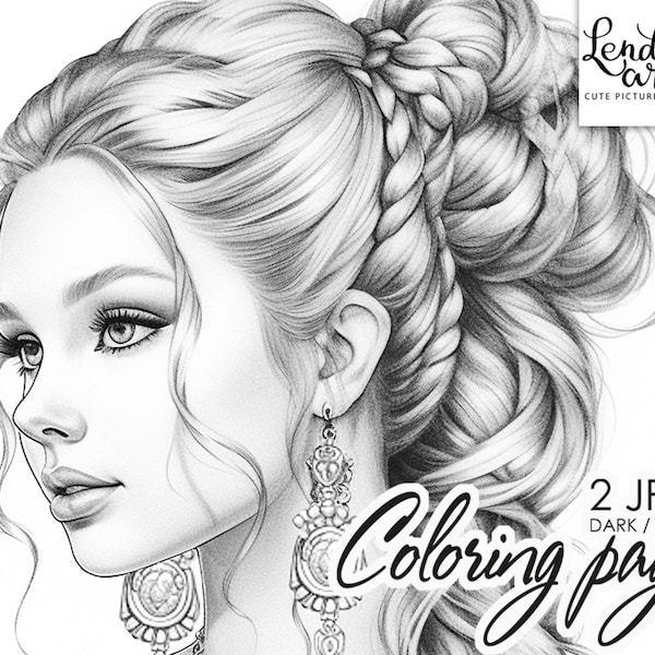 Bridesmaid, Coloring page girl portrait, Coloring Page for Adults, Grayscale Coloring Page, Instant Download, JPG