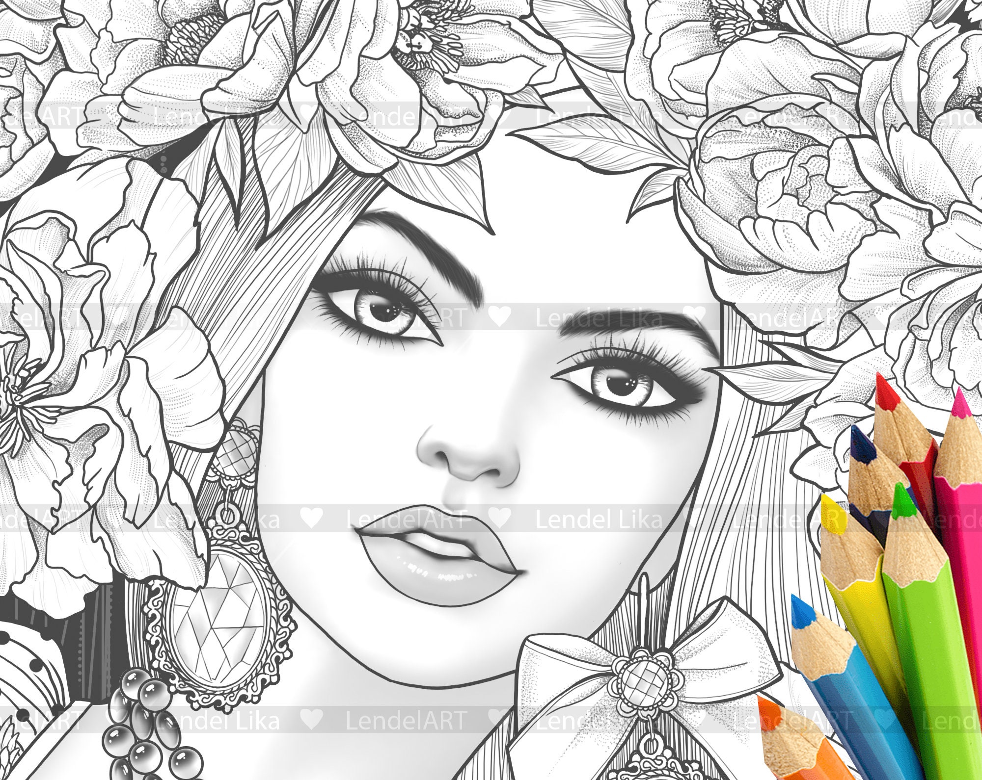 Printable Coloring Page Girl Portrait Coloring Page for Etsy Ireland