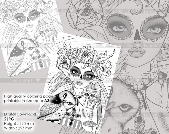 Owl Sugar Skull Coloring Page