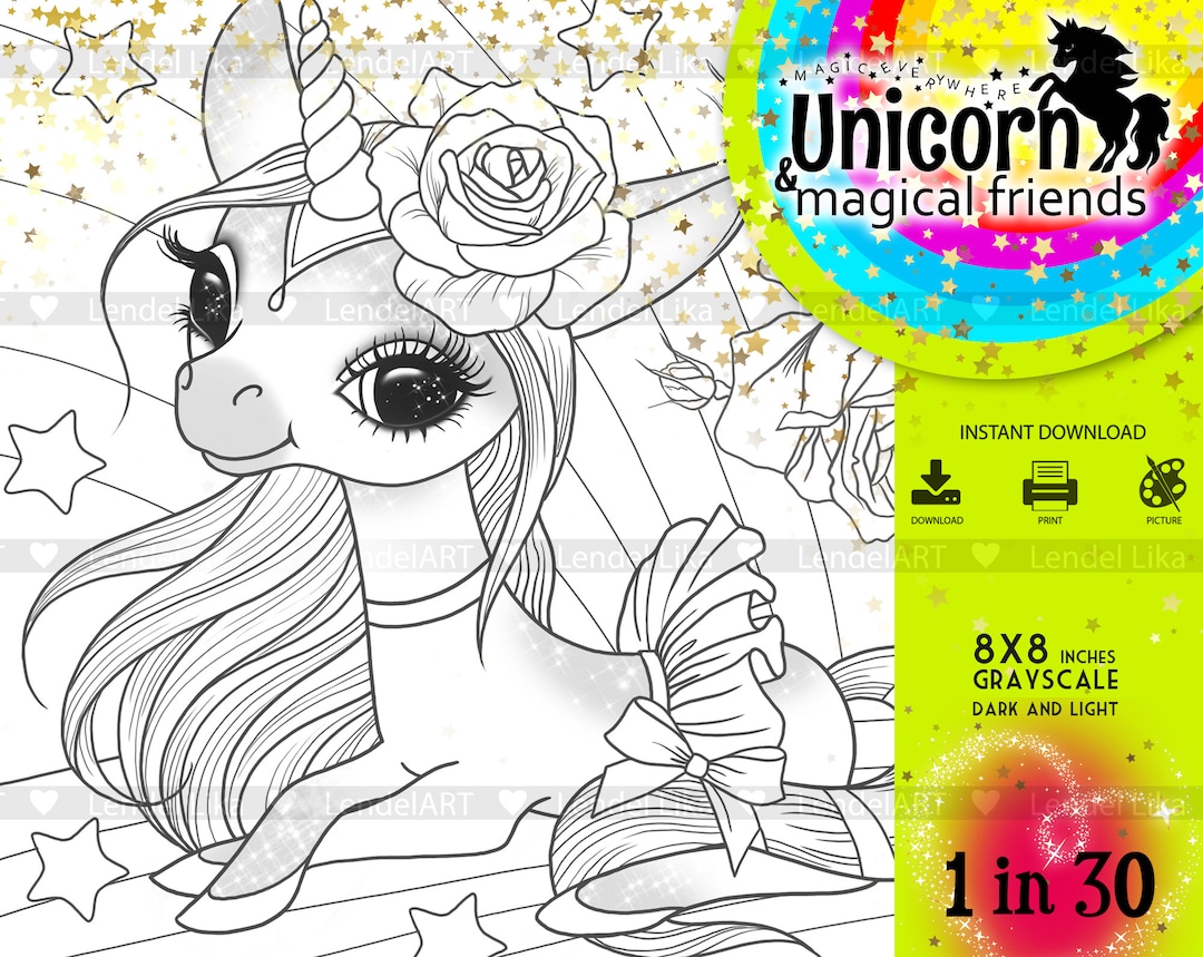 Unicorn & Rainbow, Cute Unicorn, Baby Unicorn, Coloring Page for Kids ...