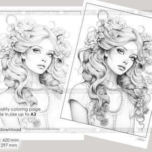 Coloring Page for Adults Beautiful Girl Grayscale Coloring - Etsy