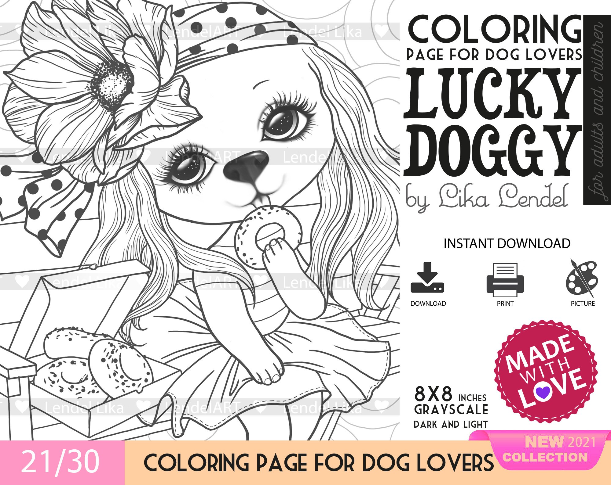 Dogs Instant Digital Download Coloring Page